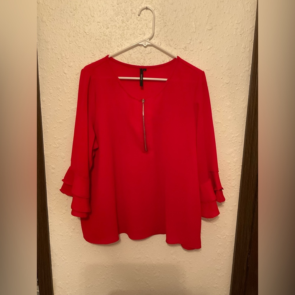 Red flare sleeve blouse